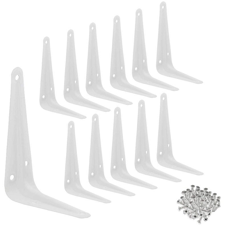 WideskallÂ® Metal 5" x 6" inch Wall Corner Angle Shelving Shelf Brackets, White, Pack of 12 - Image 1